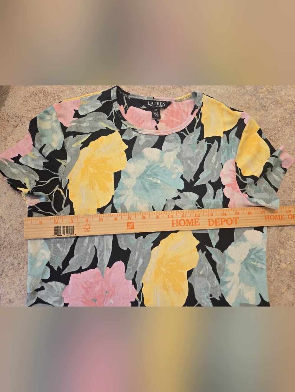 Lauren Ralph Lauren Soft Luxe Fit Floral Tee Womens L Painterly Crewneck Top - Picture 6 of 8